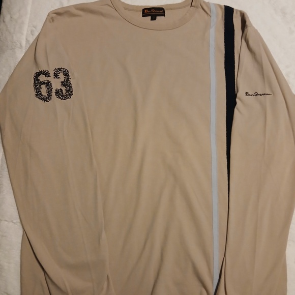 Ben Sherman Retro Deconstructed Long Sleeve Pullover Shirt men L tan blue logo - Picture 1 of 7